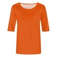 thumbnail image 4 of T-shirt pour Femmes Col Rond Manches 3/4 Blouse Imprimée Confortable pour Sortir Orange G, 4 of 4