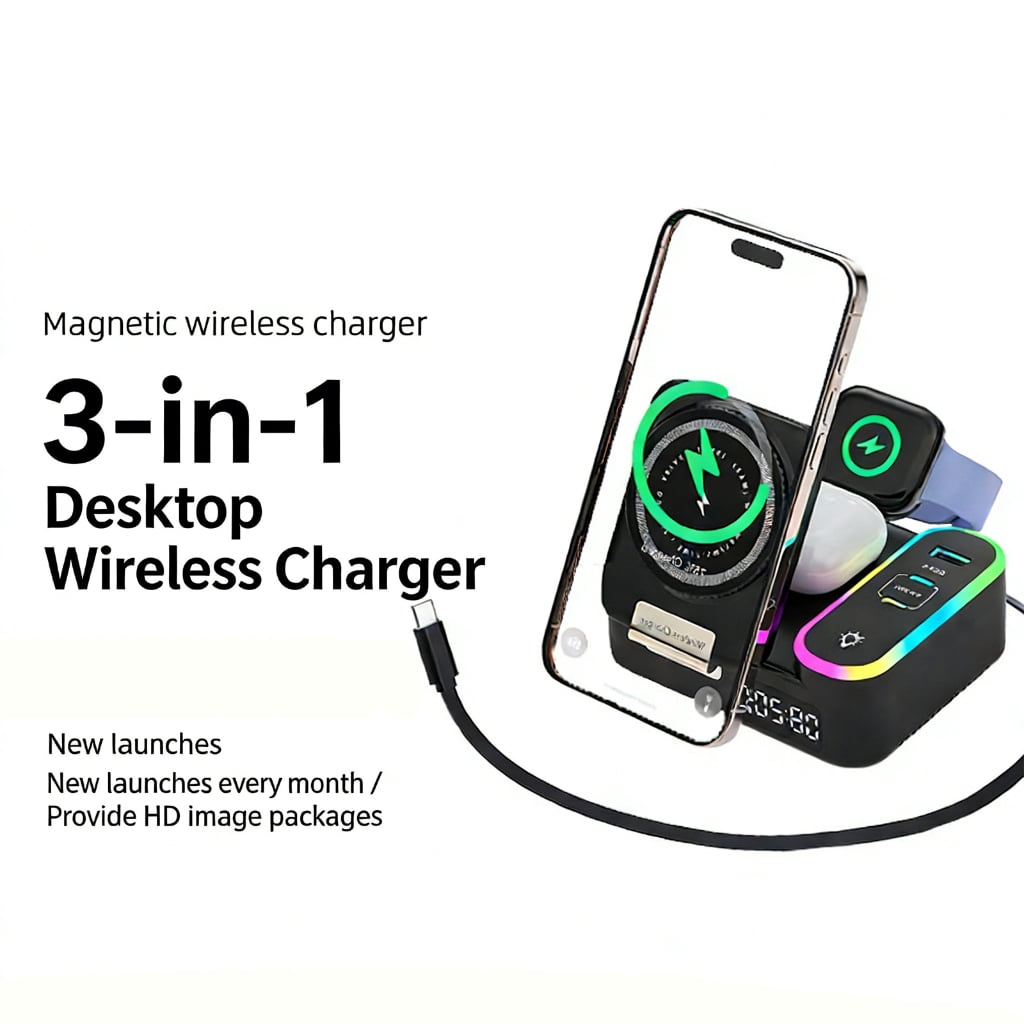 3 In 1 15W Magnetics Chargers With Flexible Retractable Cable For Phones And Watches