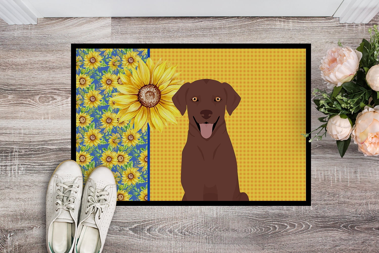Carolines Treasures WDK5437MAT 18 x 27 in. Summer Sunflowers Chocolate Labrador Retriever Indoor or Outdoor Mat