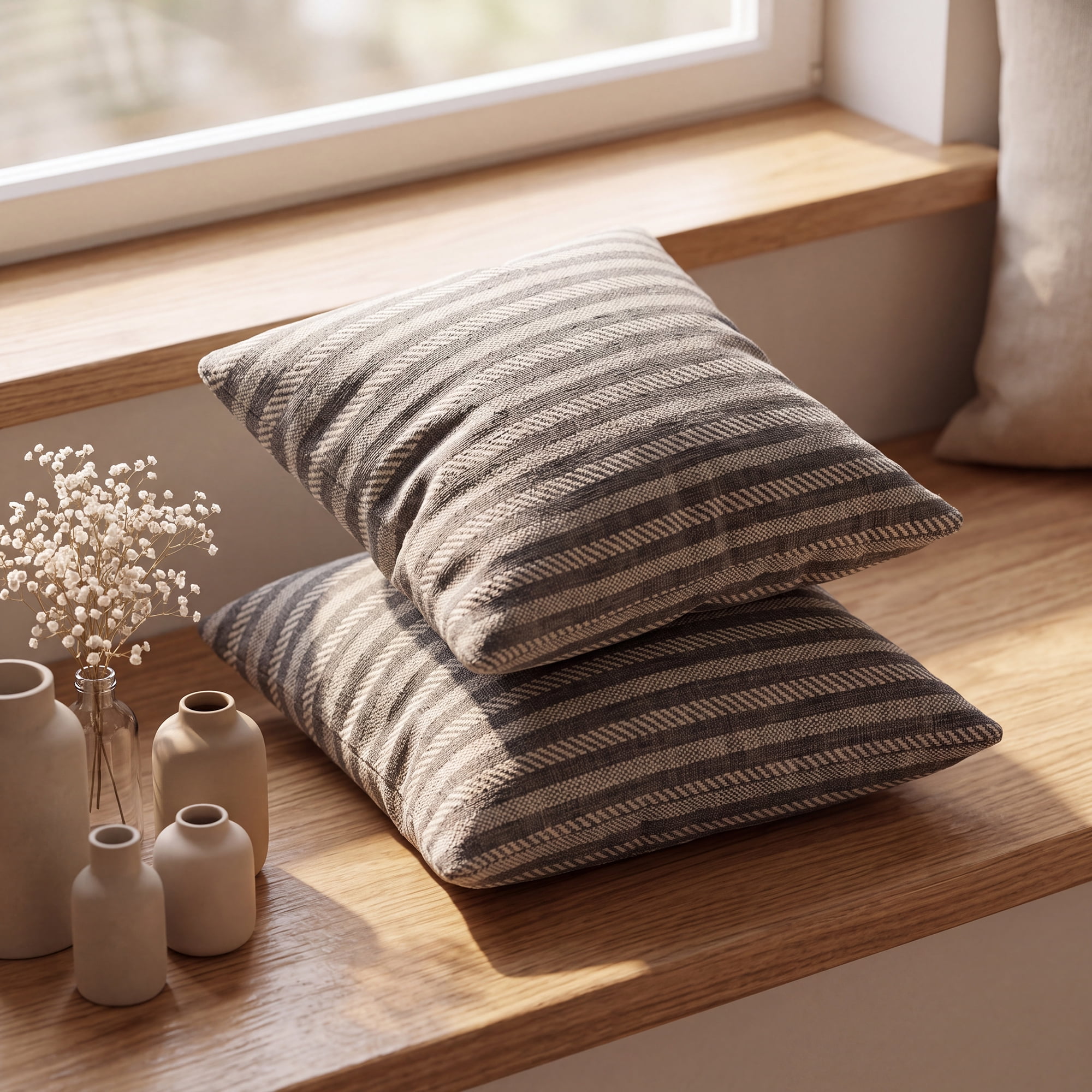 Unique Bargains Striped Throw Pillow Covers Set of 2 Cushion Cases Dark Grey 18"x18"