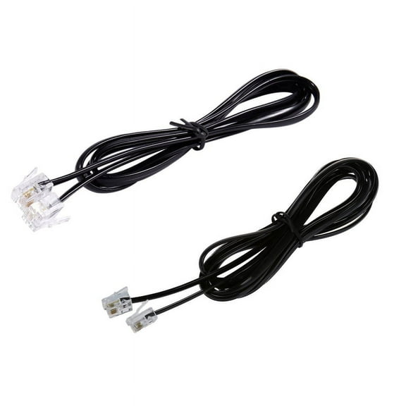2Pcs RJ11 6P4C Telephone Cable Cord ADSL Modem, 1 Meters & 2 Meters,2 * telephone cable,Black