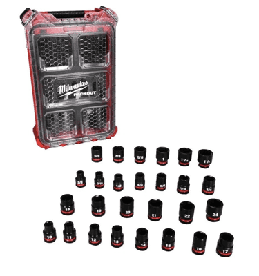 MILWAUKEE SHOCKWAVE Impact Duty Socket Set (27-Piece) – SAE & Metric, 1/2" Drive, PACKOUT Organizer (49-66-6804)