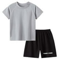 thumbnail image 3 of Ccpelsie Boy's Letter Graphic Short Sleeve Tee Shirt and Drawstring Waist Shorts Set 2 Piece Outfit(Grey,6-7 Years), 3 of 3