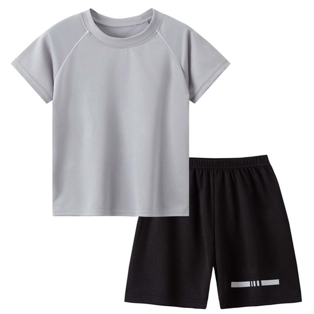BOBOGOJP Quick Dry Athletic Short-Sleeve T- Shirt Active Mesh Shorts Set (6-7 Years, Grey)