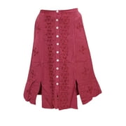 Mogul Women's Skirt Button Front Pink Ethnic Embroidered Rayon Skirts
