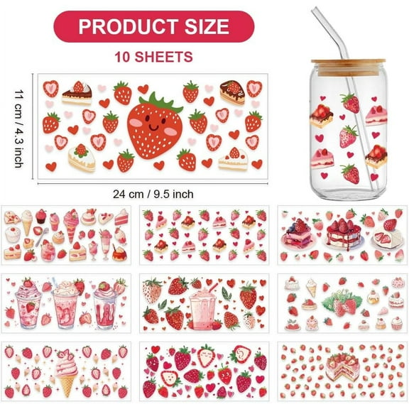 1set PVC Heat Transfer Paper for UV Sublimation Cup Strawberry 110x240mm 10 style 1pc/style 10pcs/set