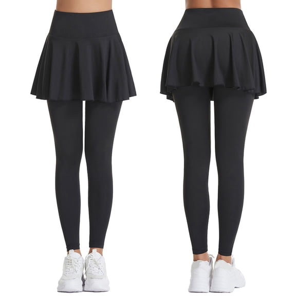 Womens Yoga Pants Slim Fit High Waist Pleated Skirt Pants with Pockets Workout Sport Women's Yoga Leggings Black L