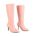 thumbnail image 6 of hopeusnice Women's Knee High Boots Stilettos Heel Pointed Toe Dress Boots Faux Leather Over The Knee Boots Pink 41, 6 of 9