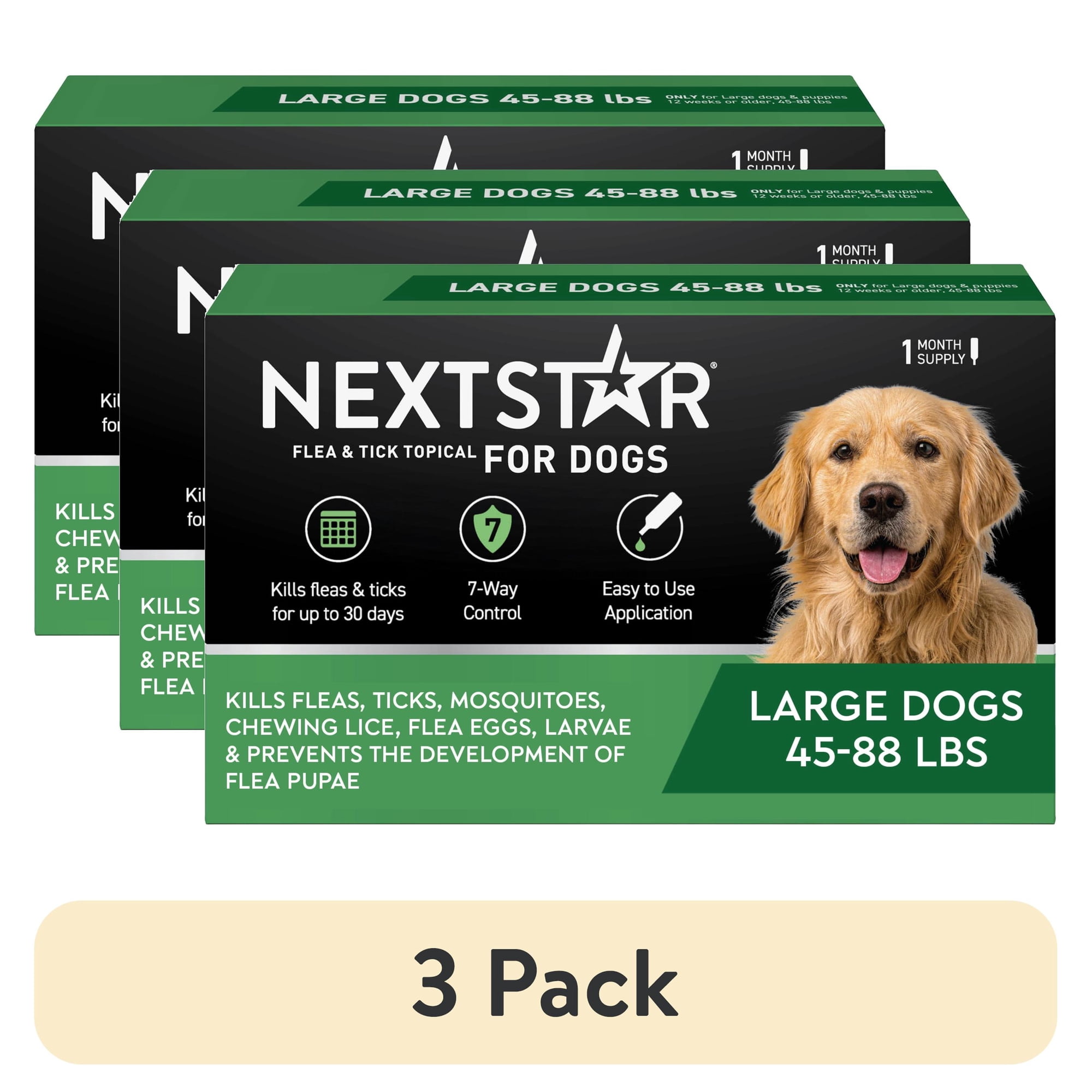 (3 pack) NEXTSTAR Flea & Tick Topical Prevention for Dogs 45-88 lbs, 1-Month Supply