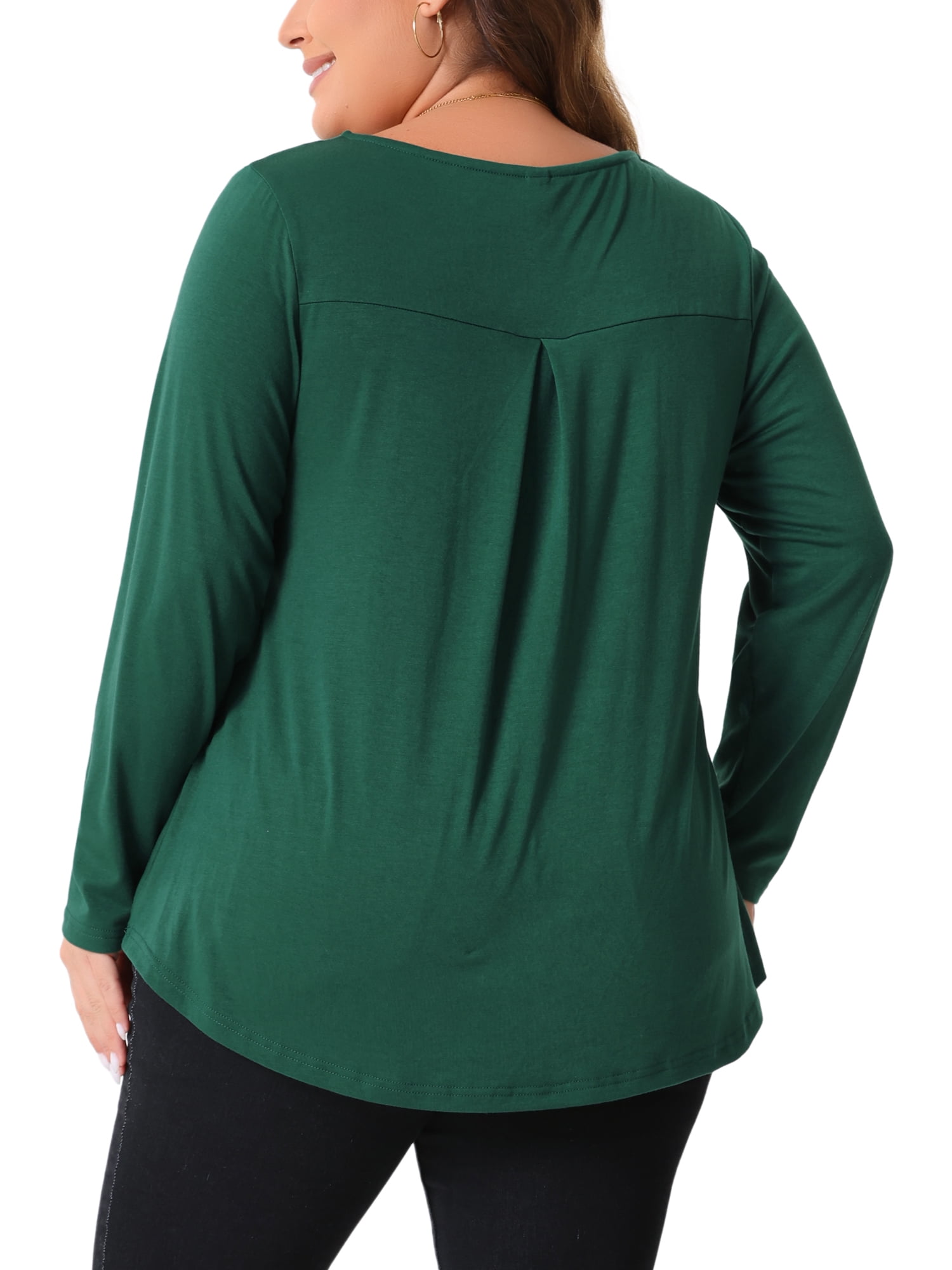 DARING DIVA Women's Plus Tops Notched Neck Front Pleated T-Shirt Blouses 2X Dark Green
