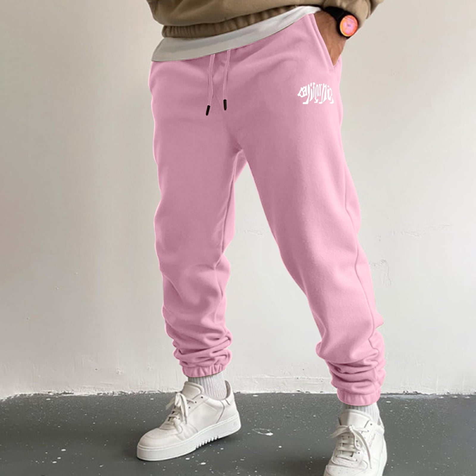 Pink Men'S Pants Mens Autumn And Winter Simple High Street Fashion
