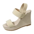thumbnail image 2 of Avrnliq Womens Canvas Wedge Sandals Comfortable Elastic Slip On Open Toe Casual Summer Wedge Sandals Lightweight Breathable Walking Sandals Beige,Size 40, 2 of 9