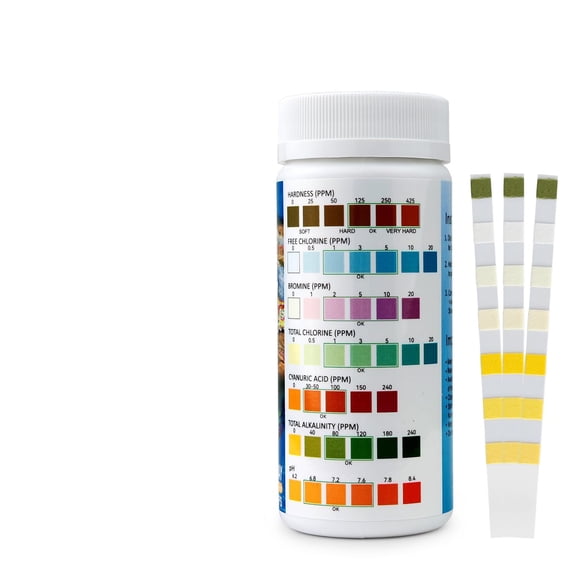 100 Strips 7-in-1 Pool Water Test Kit, Fast Detection for Swimming Pools, Spas, Hot Tubs, Hardness Chlorine Alkalinity Cyanuric Acid, White