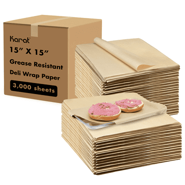 Karat [3,000 ct] 15"x15" Deli Paper Sheets | Kraft Grease-Resistant Wrapping Paper | Great for Larger Sandwiches, Burger Baskets, and Catering Trays