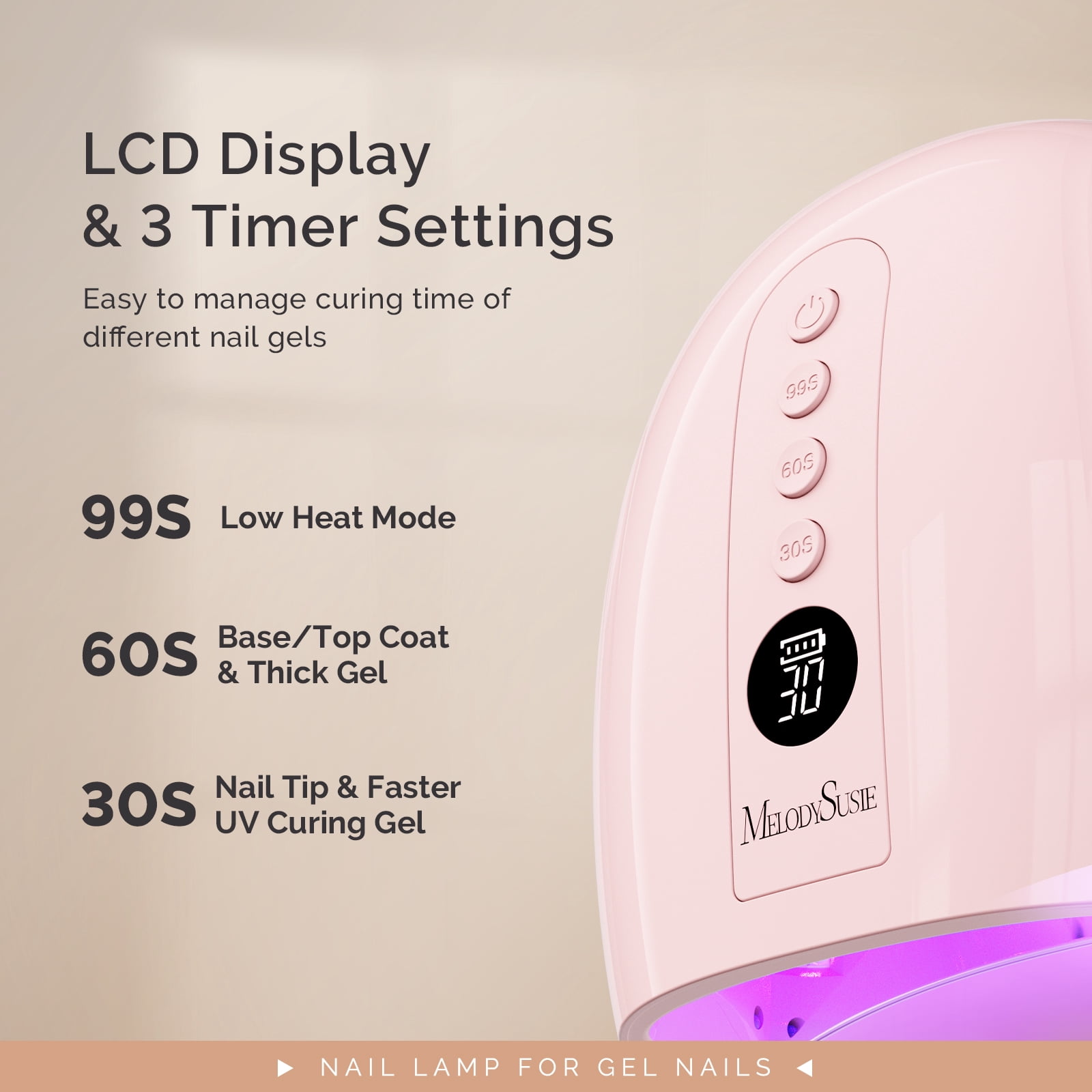 MelodySusie Upgraded Cordless UV Nail Lamp, P-Plus30GT High-Efficient Rechargeable Nail Dryer with 3 Timers & Detachable Metal Base Cures All Hard Gels