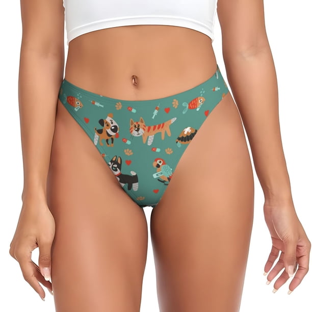 Balery Veterinary Clinics Tangas de Algodón para Mujer con Estampado – Ropa Interior Sexy, Transpirable, G-string-Small
