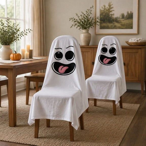 Halloween Ghost Chair Covers, 47 x 79 Inches Spooky Face Sign for Halloween Party Home Dining Room Office Decor