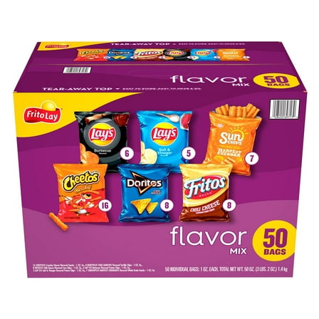 Frito-Lay Flavor Mix Chips Variety Pack, 50 Count, Individually Wrapped Snacks