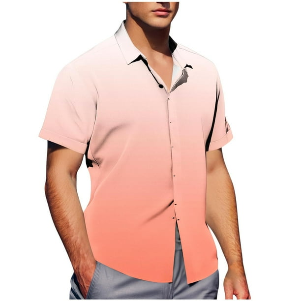 Mens Casual de Manga Corta Botón Abajo Camisas de Impresión Turndown Cuello Botón Camisa Poliéster, Moda de Verano Superior para Hombres Al Aire Libre