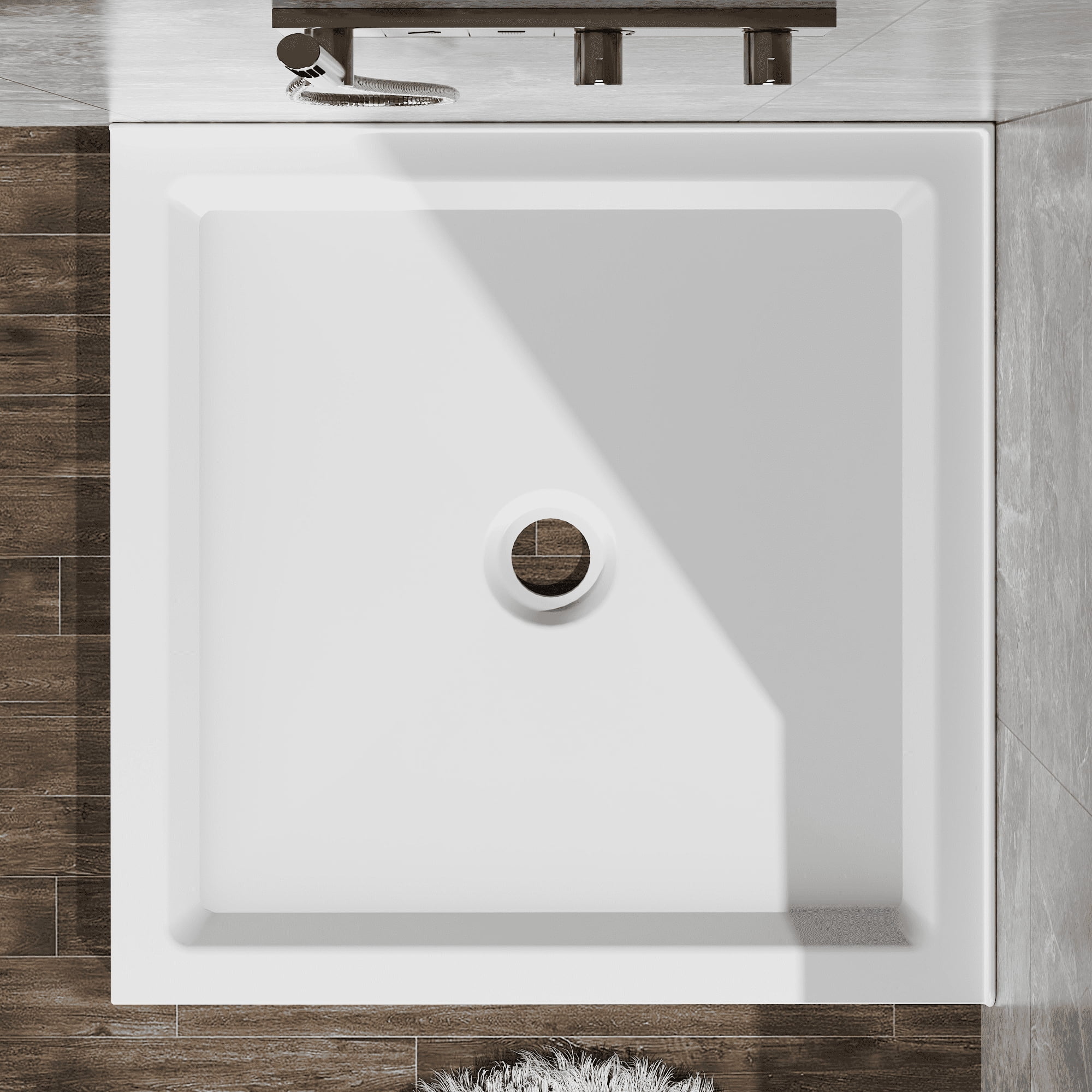 36"x36" Shower Base，3.3" Height，Anti-slip Acrylic Center Drain Double Threshold Shower Basin，White
