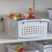Sterilite Large Stacking Basket, Open Plastic Bin, Space Saving Organizers, White