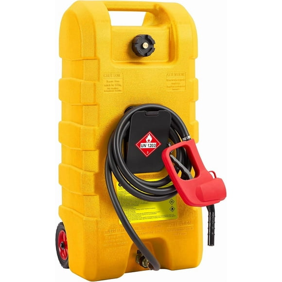 OUYAWEI Réservoir de Transfert Utilitaire à Roues de 15 Gallons avec Pompe Manuelle, Contenant Roulant Portable avec Boyau de 10 Pieds pour Équipement, Tracteurs, Bateaux et Transport sur Chantier, Jaune