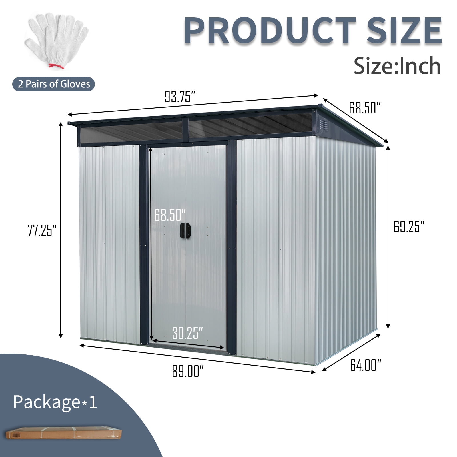 Alvantor Outdoor Storage Shed 8 x 6 Ft Metal Garden Shed with Sliding Doors and Transparent plate for Backyard, Garden White