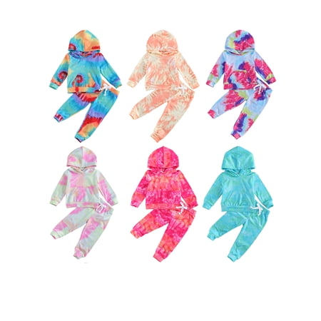 

Woshilaocai Toddler Baby Kid Girls Tie Dye Clothes Sets Baby Girl Long Sleeve Hoodies and Pants Outfits Sets