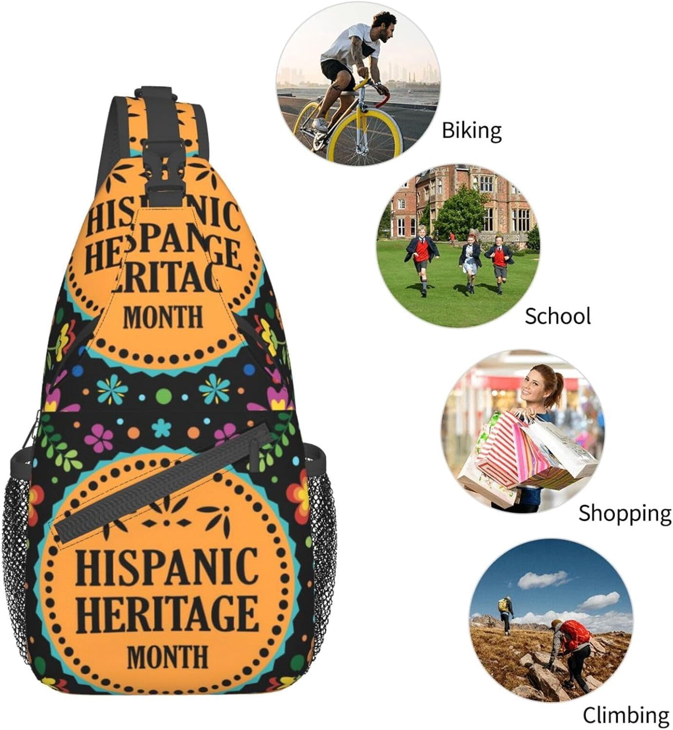 Mes Nacional De La Herencia Hispana Hispanic Heritage Month Sling Bag Crossbody Hiking Travel Chest Bags Backpack Shoulder Daypack for Women Men
