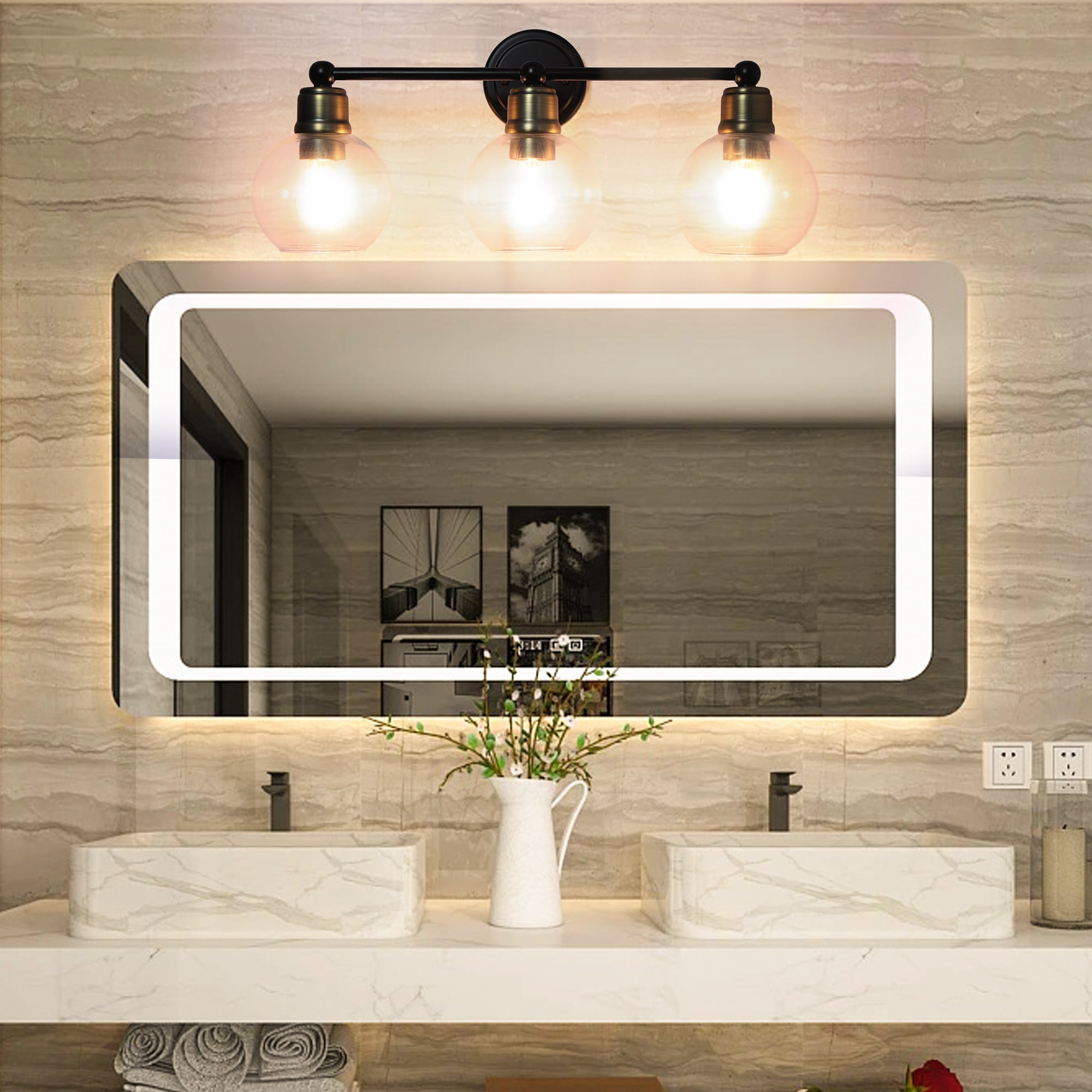 Modern Elegant 24" Black 3-Light Bathroom Stylish Vanity Light Fixture,  Wall Lamps Over Mirror, Clear Glass Shade,  Wall Sconces For Bathroom, Living Room, Kitchen, Corridor,  Bedroom