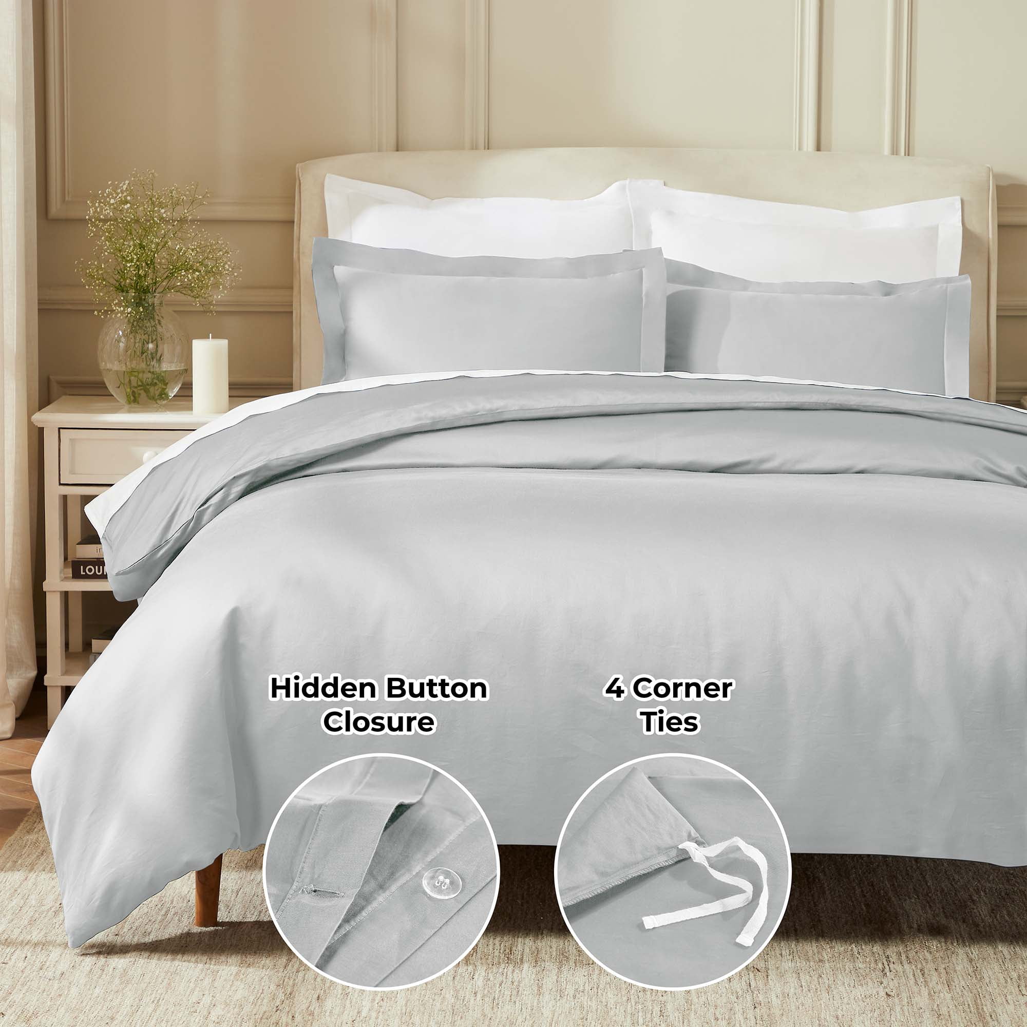 Superior Egyptian Cotton 850 Thread Count Duvet Cover Set, Full/Queen, Chrome