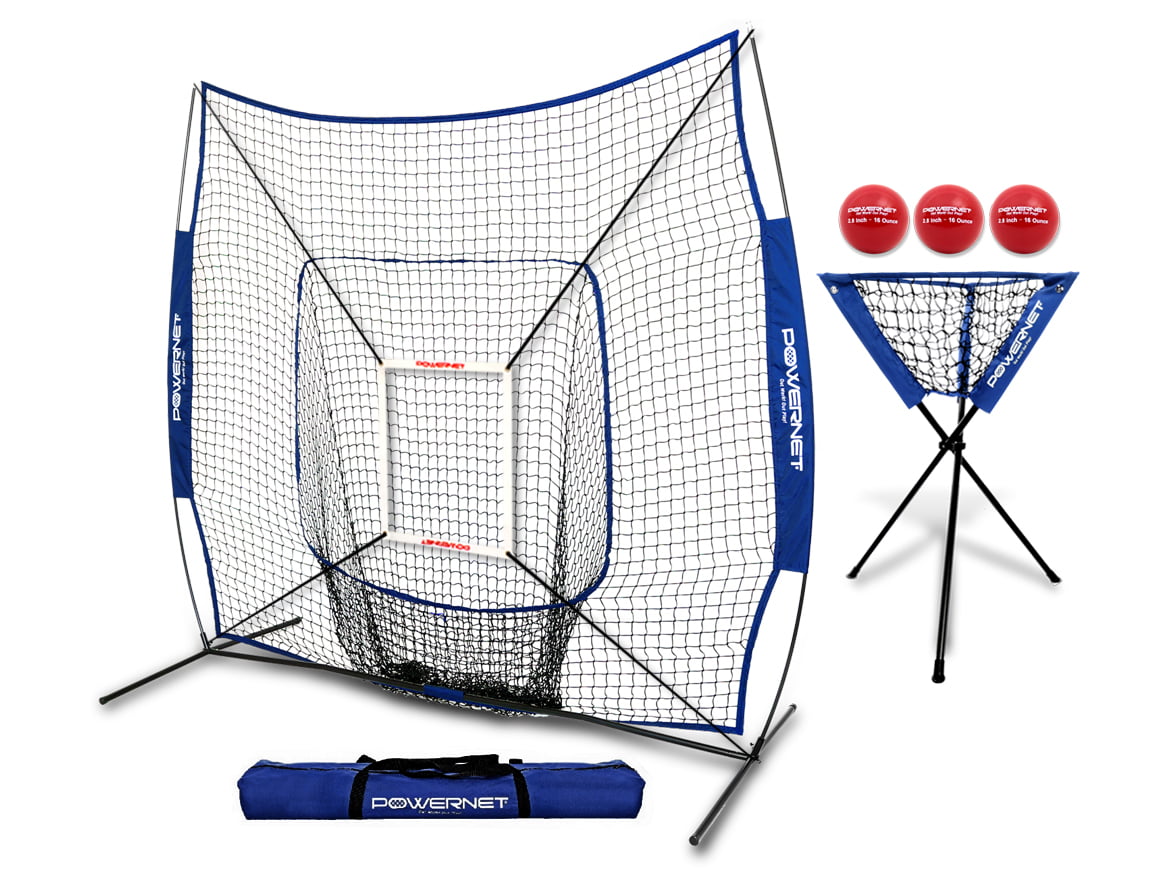 7x7 Baseball Softball Practice Hitting Net Bundle w/ Strike Zone & Training Ball 