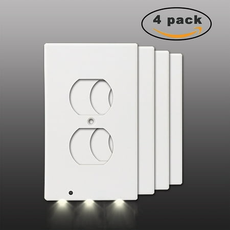 - Exgreem GuideLight( 4 Pack)- Best Energy Saving LED Night Lights Wall Outlet Cover- Fireproof Material- No Batteries Or Wires, White