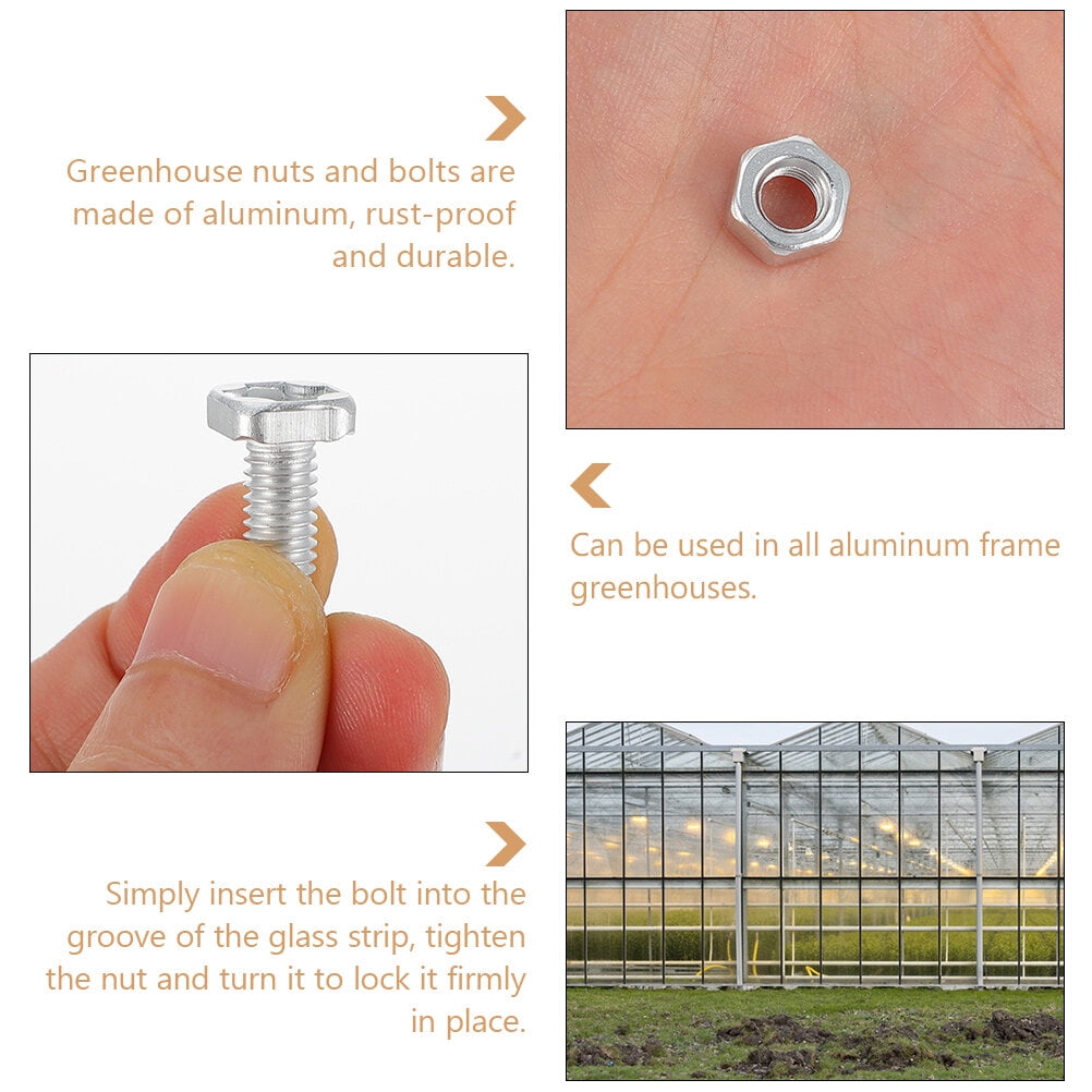 FONDOTIN 100 Sets Strengthen Panels Aluminium Greenhouse Bolts and Nuts Silver Hexagonal Nut for Greenhouse Accessories