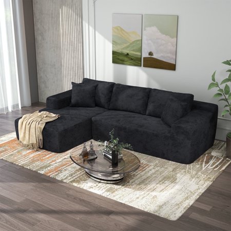 JOIVI Indoor Modular Sectional Sofa, 106" Corduroy Cloud Couch L Shaped Sofas with Deep Seat, Comfy Fluffy Plush Couches, No Assembly Required, Left Chaise, Black