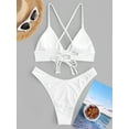 thumbnail image 4 of ZAFUL Women Swimsuit Cinched Ribbed Lace Up Brazilian Bikini Swimwear White S, 4 of 6