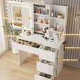 thumbnail image 5 of VEANERWOOD 37” W Makeup Vanity Desk with Sliding Mirror and Lights, Modern Makeup Table with Glass Door Cabinet, Charging Station and 4 Drawers for Bedroom, 5 of 10