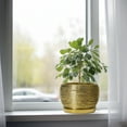 thumbnail image 3 of Ordivic 8 inch Golden Ceramic Plant Pot with Drainage & Saucer, Round Modern Pots for Plants for Indoor Trees Pothos,Home Decor, 3 of 6