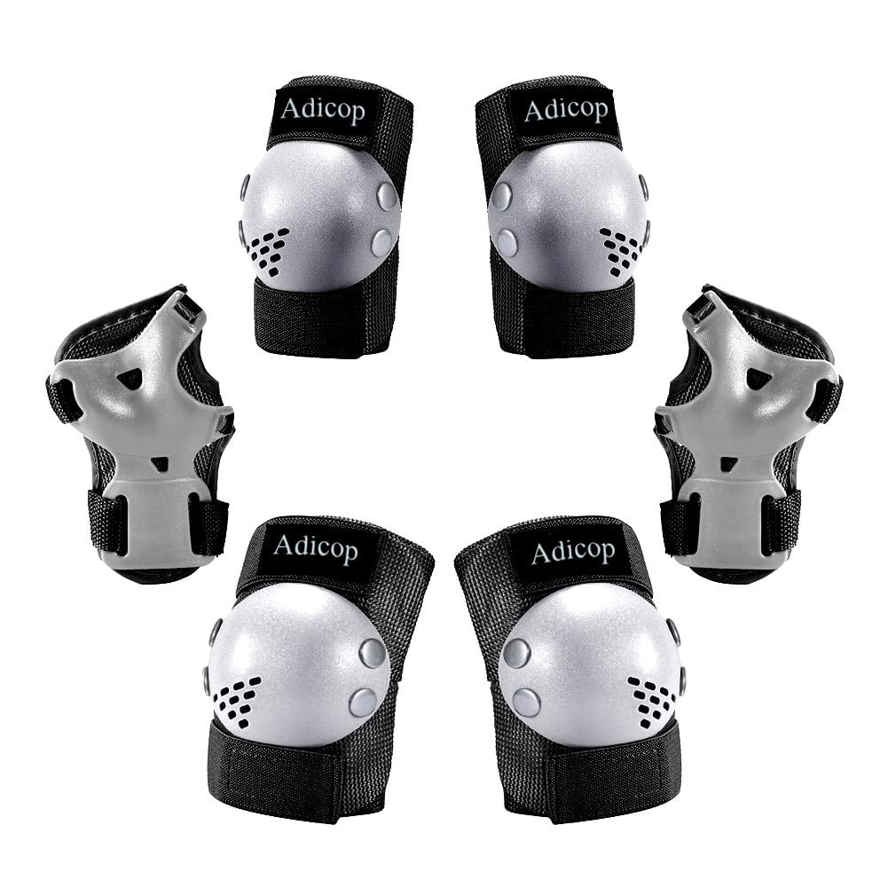Kids Youth Knee Pad Elbow Pads Wrist Guards 3 in 1 Adjustable Protective Gear Set for Roller Skating Skateboard Scooter Black Safety Gear for Kids 3-8 Years Old 
