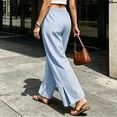 thumbnail image 4 of Women's Striped Wide Leg Pants Elastic Waist Drawstring Casual Pants With Pockets Loose Beach Trousers, 4 of 6