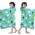 thumbnail image 4 of LightBlue Cartoon Dinosaurs Trees Clouds Pattern Hooded Bath Towel，60"x35" for Ages 3 To 12 Kids, Quick Dry Lightweight Soft Microfiber Hood Beach Towel Cover Up for Kids, 4 of 7
