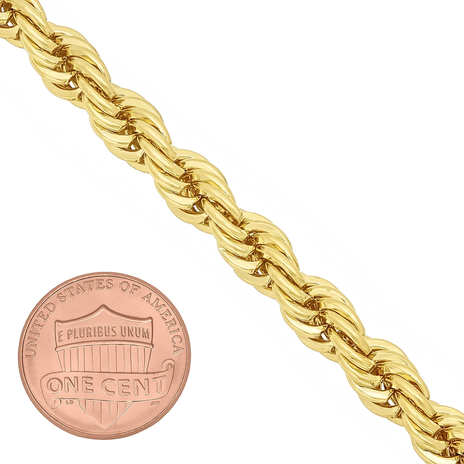 6.7mm 14k Yellow Gold Plated Twisted Rope Chain Necklace, 36 inches
