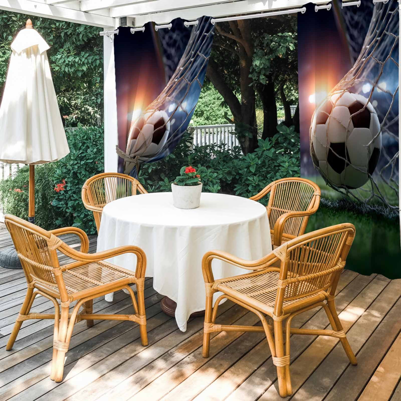 Football Match Outdoor Curtains for Patio, Evening Match Dramatic Realistic Soccer Sport Green Grass Sunshade Privacy Drapes Grommet Waterproof Outside Curtains for Porch Balcony 54"x108", 1 Panel