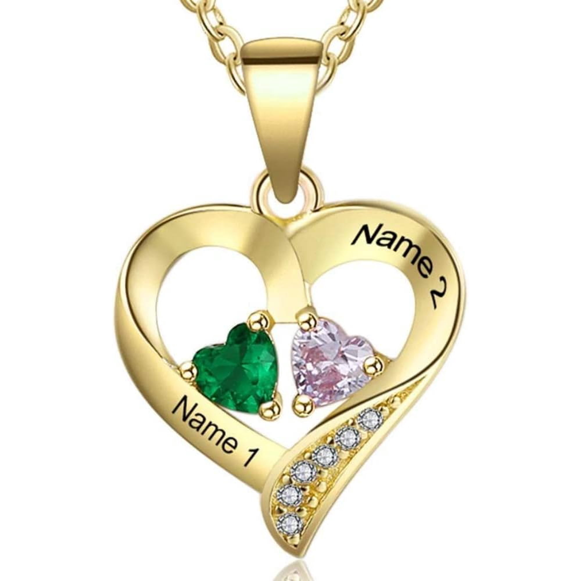 Personalized Birthstone Necklace for Women with 2 Names – Custom Heart Necklace for Mom Daughter BFF Engraved Necklace Jewelry Gift Mothers Day Gifts for Mom