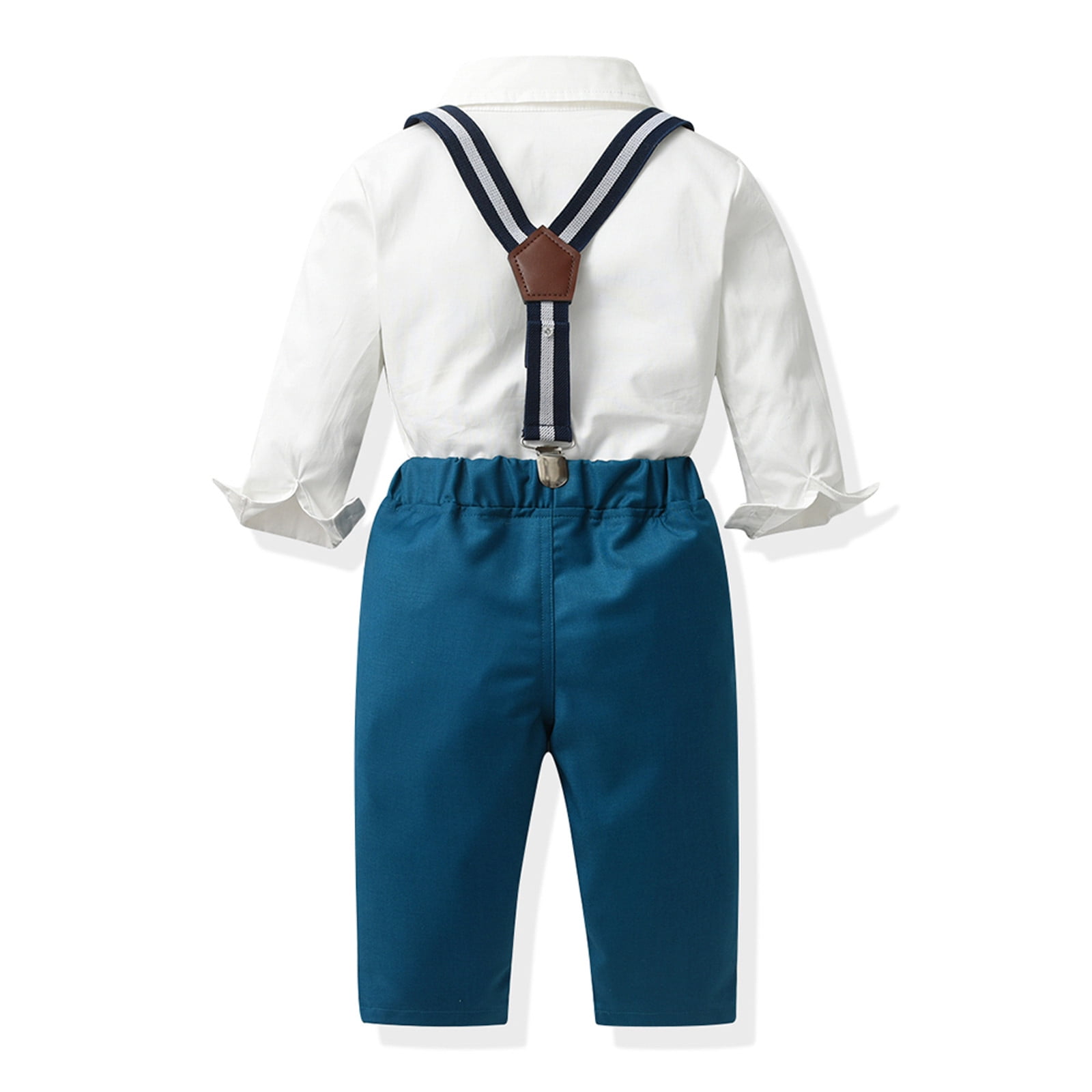 Boys Dress Clothes Dress Shirt with Bowtie Suspender Pants 3 Pieces Formal Clothes Sets First Birthday Boy Outfit for Boys 4-5 Years