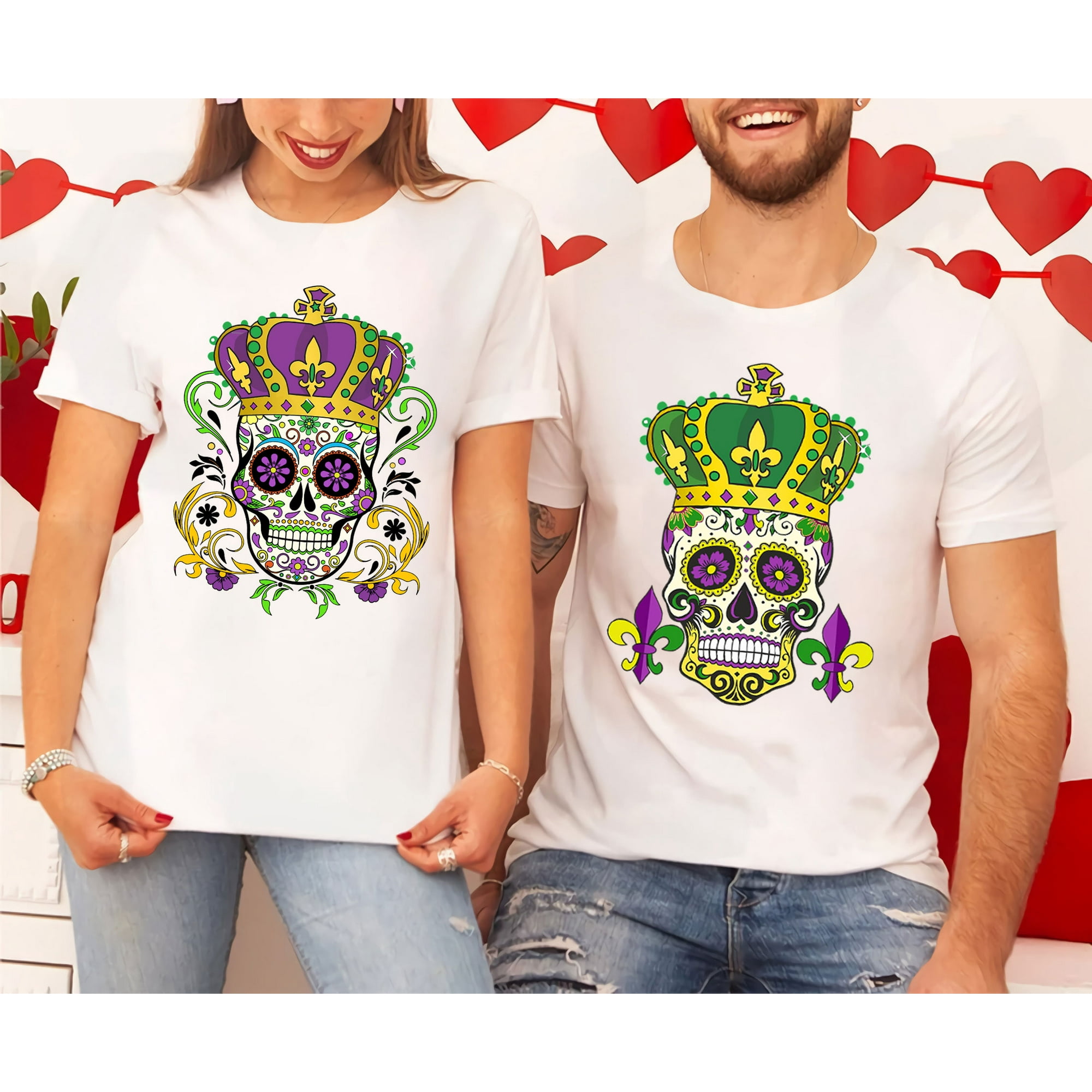 Familyloveshop LLC Skull King n Queen Mardi Grawr T Shirt, Mardi Gras  Couple T-Shirt, Fat Tuesday Shirt, Saints Shirt, Men Women Graphic T Shirts  