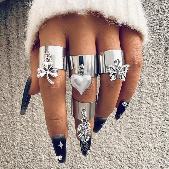 Alloy Finger Rings sets with Rhinestone & Resin Platinum Inner Diameter: 17mm