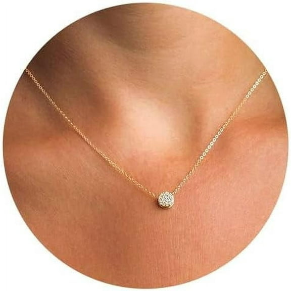 "14K Gold Plated Circle Pendant Necklace for Women - Dainty Twist Rope Chain with Cubic Zirconia - Simple & Elegant Jewelry Gift"