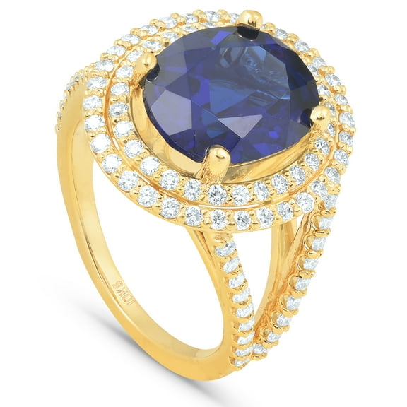 Pompeii 6 1/5 Ct Huge Diamond Oval Blue Sapphire Diamond Double Halo Ring Yellow Gold