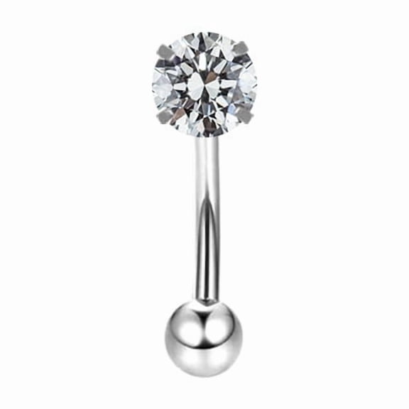 316 Surgical Stainless Steel Flat Round Cubic Zirconia Eyebrow Curved Barbell Rings Cartilage Earrings Stainless Steel color Clear 8mm Pin: 1.2mm 316 Surgical Stainless Steel